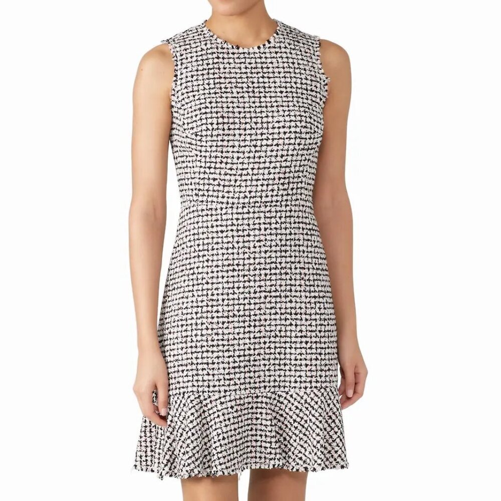 Rebecca Taylor Sleeveless Dress - Women's 6 Black Pink Cream - Tweed Ruffle